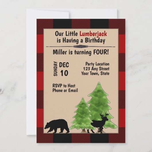 Invitation d'anniversaire de bûcheron (Devant)