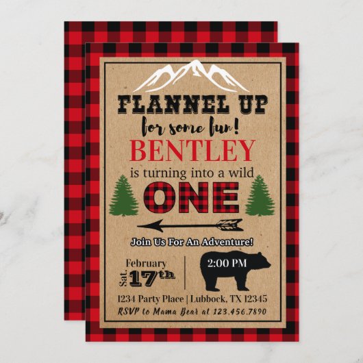 Invitation d'anniversaire de Buffalo Plaid (Devant / Derrière)