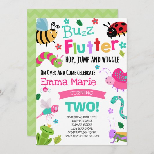 Invitation d'anniversaire de Bugs Fille Rose Fête  (Devant / Derrière)