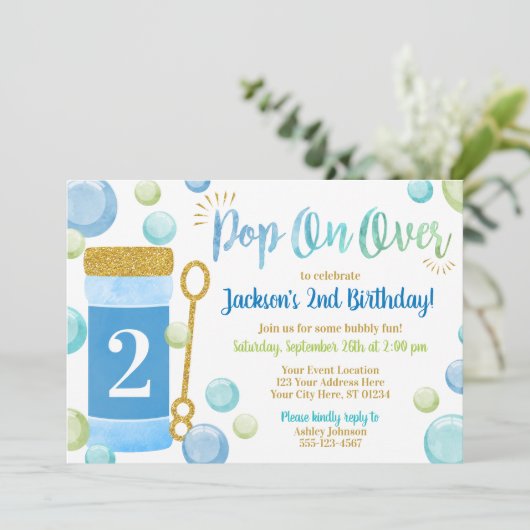 Invitation d'anniversaire de bulle | Aquarelle, bl (Debout devant)