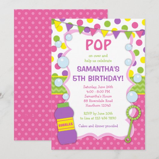 Invitation d'anniversaire de bulle / Invitation de (Devant / Derrière)