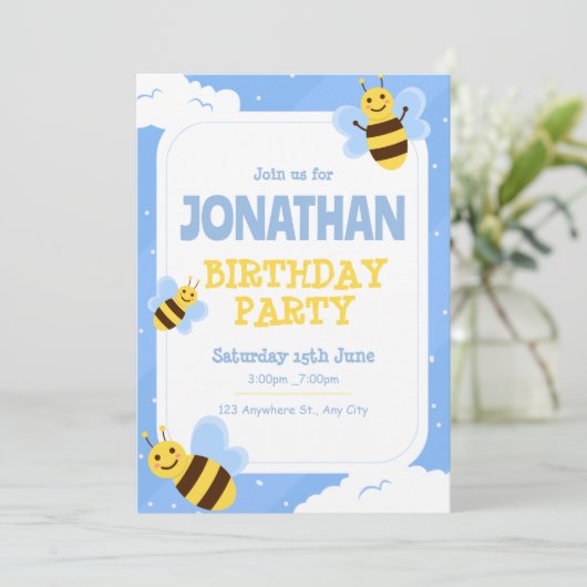 Invitation d'anniversaire de Bumble Bee, 1er anniv (Debout devant)