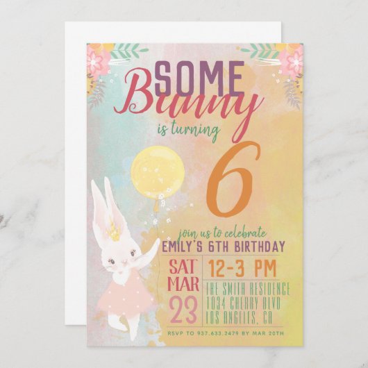 Invitation D'Anniversaire De Bunny (Devant / Derrière)