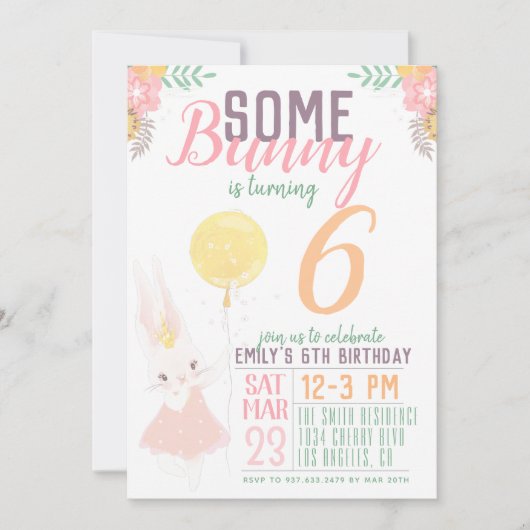Invitation D'Anniversaire De Bunny (Devant)