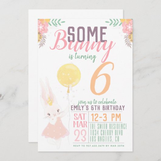 Invitation D'Anniversaire De Bunny (Devant / Derrière)