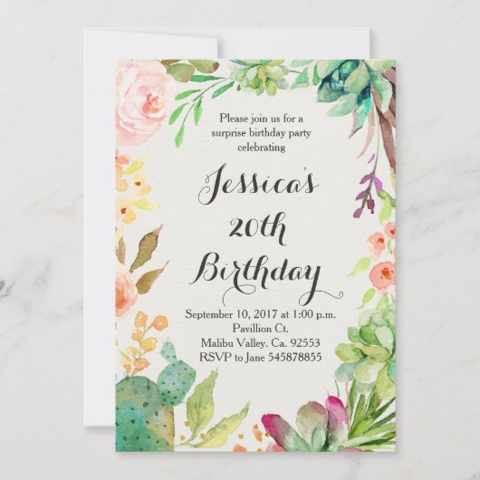 Invitation d'anniversaire de cactus (Devant)