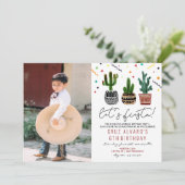 Invitation d'anniversaire de cactus de fête pour t (Debout devant)
