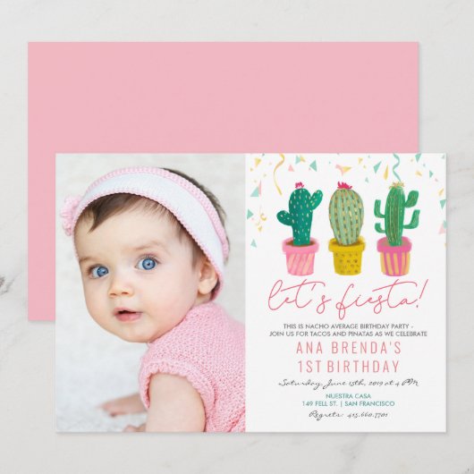 Invitation d'anniversaire de cactus de fête pour t (Devant / Derrière)