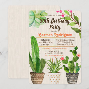 Invitation d'anniversaire de cactus succulent pour