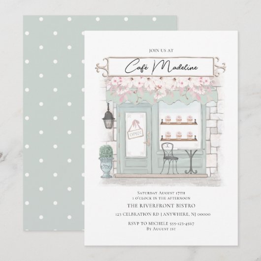 Invitation d'anniversaire de café parisien (Devant / Derrière)