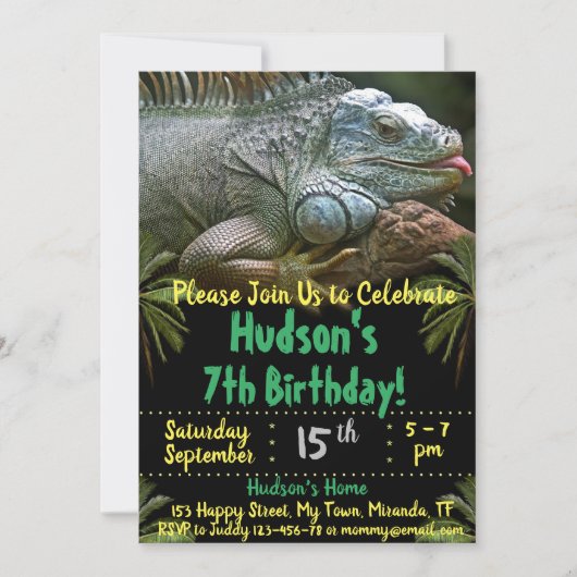 Invitation d'anniversaire de caméléon (Devant)