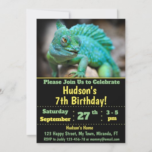 Invitation d'anniversaire de caméléon (Devant)