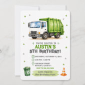 Invitation d'anniversaire de camion à ordures | Fê (Devant)