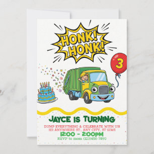 Invitation d'anniversaire de camion à ordures   Fê