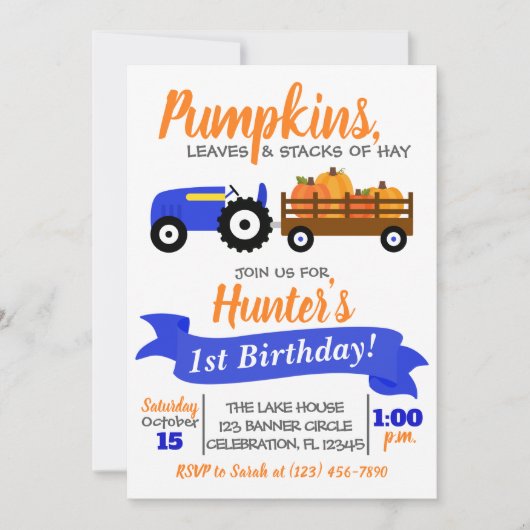 Invitation d'anniversaire de camion citrouille - T (Devant)