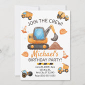 Invitation d'anniversaire de camion de constructio (Devant)