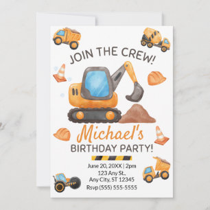 Invitation d'anniversaire de camion de constructio