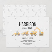 Invitation d'anniversaire de camion de constructio (Devant / Derrière)