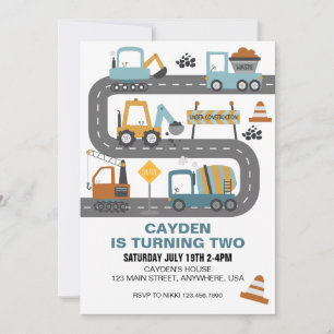 Invitation d'anniversaire de camion de constructio