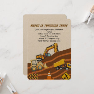 Invitation d'anniversaire de camion de constructio