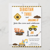 Invitation d'anniversaire de camion de constructio (Devant)