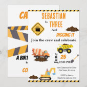Invitation d'anniversaire de camion de constructio (Devant / Derrière)