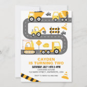 Invitation d'anniversaire de camion de constructio (Devant)