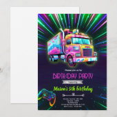 Invitation d'anniversaire de camion de jeu néon Gl (Devant / Derrière)