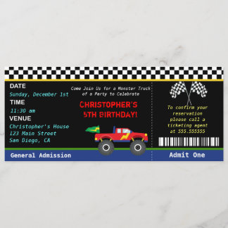 Invitation d'anniversaire de camion de monstre