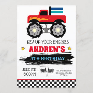 Invitation d'anniversaire de camion de monstre