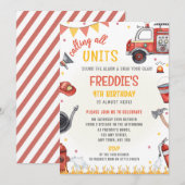 Invitation d'anniversaire de camion de pompiers - (Devant / Derrière)