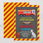 Invitation d'anniversaire de camion de pompiers et (Devant / Derrière)