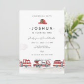 Invitation d'anniversaire de camion d'incendie, po (Debout devant)