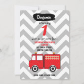 Invitation d'anniversaire de Camion d'incendie rou (Devant)