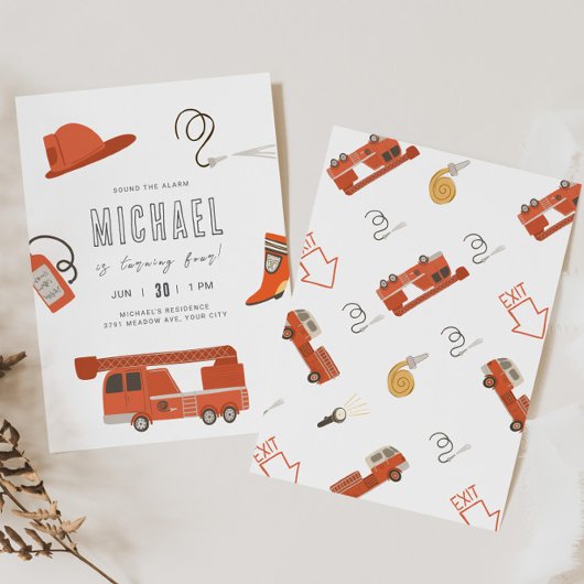 Invitation d'anniversaire de camion-feu