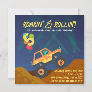 Invitation d'anniversaire de camion monstre dinosa
