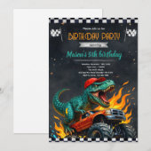 Invitation d'anniversaire de camion monstre dinosa (Devant / Derrière)