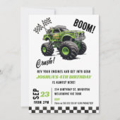 Invitation d'anniversaire de camion monstre fluore (Devant)