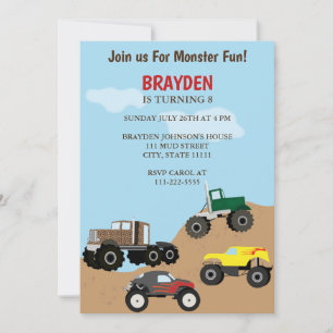 Invitation d'anniversaire de camion monstre pour e