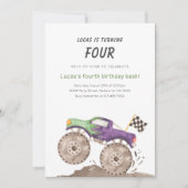 Invitation d'anniversaire de camion monstre violet (Devant)