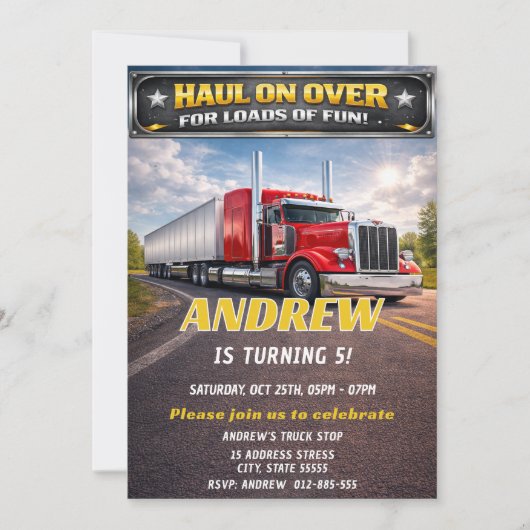 Invitation d'anniversaire de camion poids lourd pe (Devant)