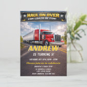 Invitation d'anniversaire de camion poids lourd pe (Debout devant)