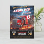 Invitation d'anniversaire de camion semi-remorque (Debout devant)