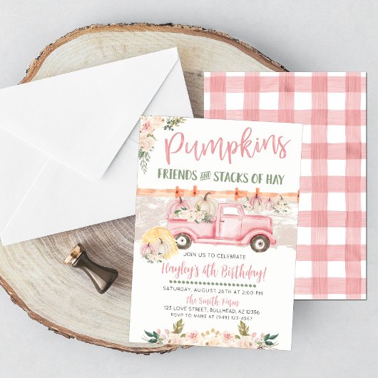 Invitation d'anniversaire de camion vintage rose d