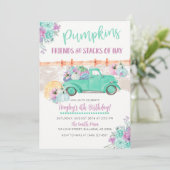 Invitation d'anniversaire de camion vintage turquo (Debout devant)