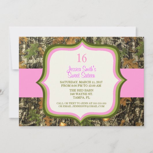 Invitation d'anniversaire de Camo de sweet sixteen (Devant)