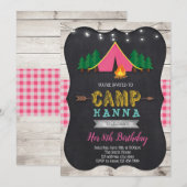 Invitation d'anniversaire de camp de fille (Devant / Derrière)