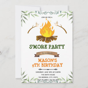Invitation d'anniversaire de camp s'more de verdur