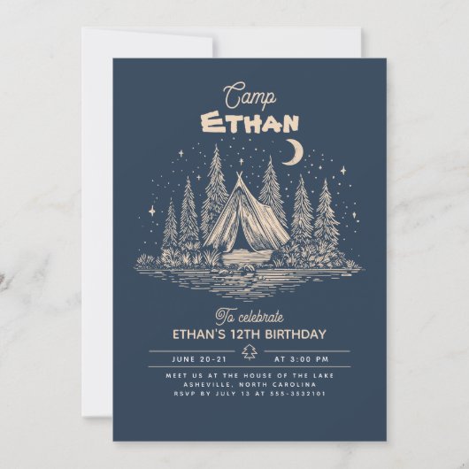 Invitation d'anniversaire de camping (Devant)