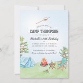 Invitation d'anniversaire de camping à l'aquarelle (Devant)